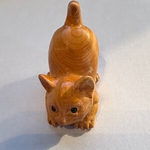 Handcrafted Wooden Cat Figurine 1.73in L x 1 in W